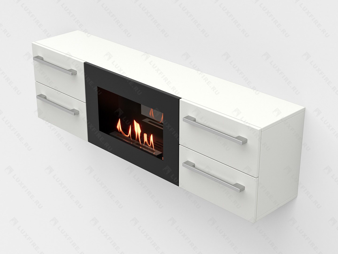 Тумба ТВ Lux Fire "Нева" настенная 1400 матовая, белая, с биокамином 600