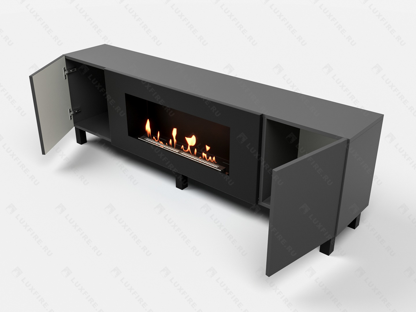 Тумба универсальная Lux Fire "Байкал Н" 1600, ножки, графит, с биокамином 900