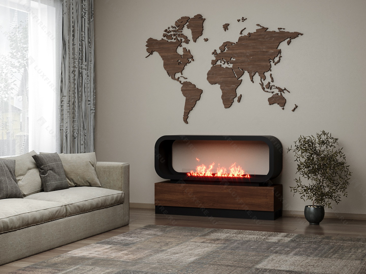 Тумба сквозная Империал-1400 с автоматическим биокамином Lux Fire Genius-I 1000