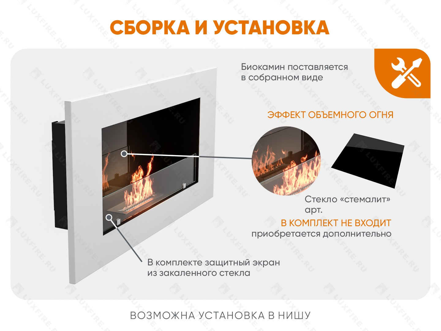 Настенный биокамин Lux Fire "Монро 1 Н" XS