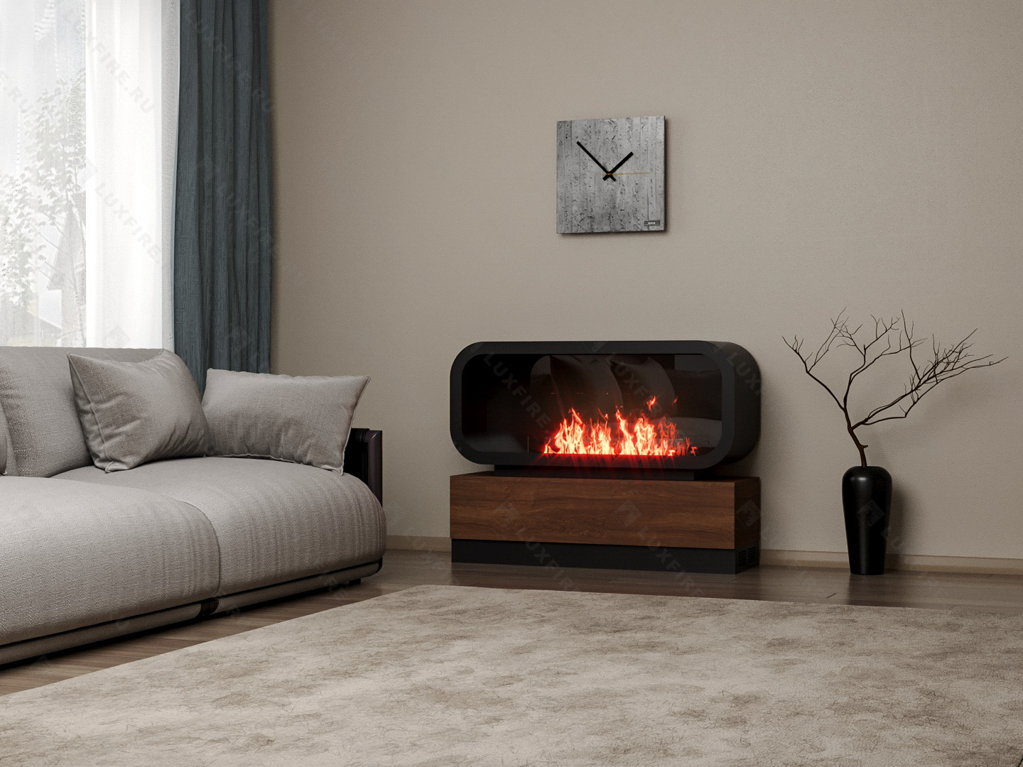 Тумба глухая Империал-1200 с автоматическим биокамином Lux Fire Genius-I 800