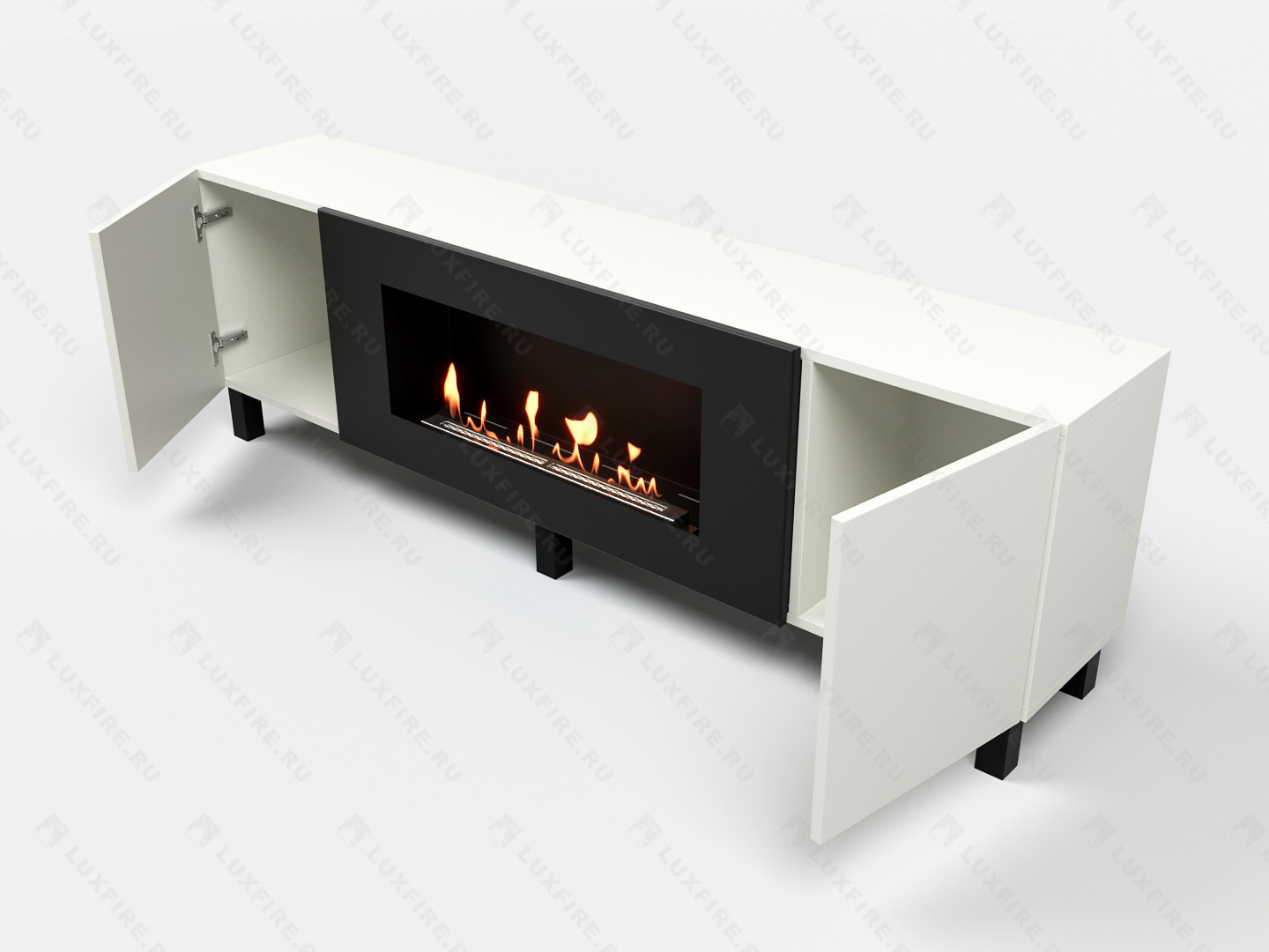 Тумба универсальная Lux Fire "Байкал Н" 1600, ножки, белый, с биокамином 900