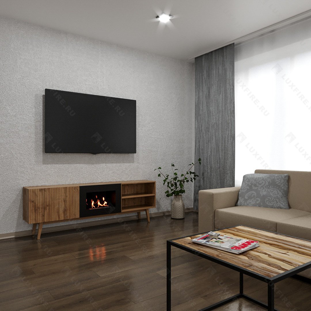 Тумба ТВ Lux Fire "Волга" напольная 1800, дуб вотан, с биокамином 600