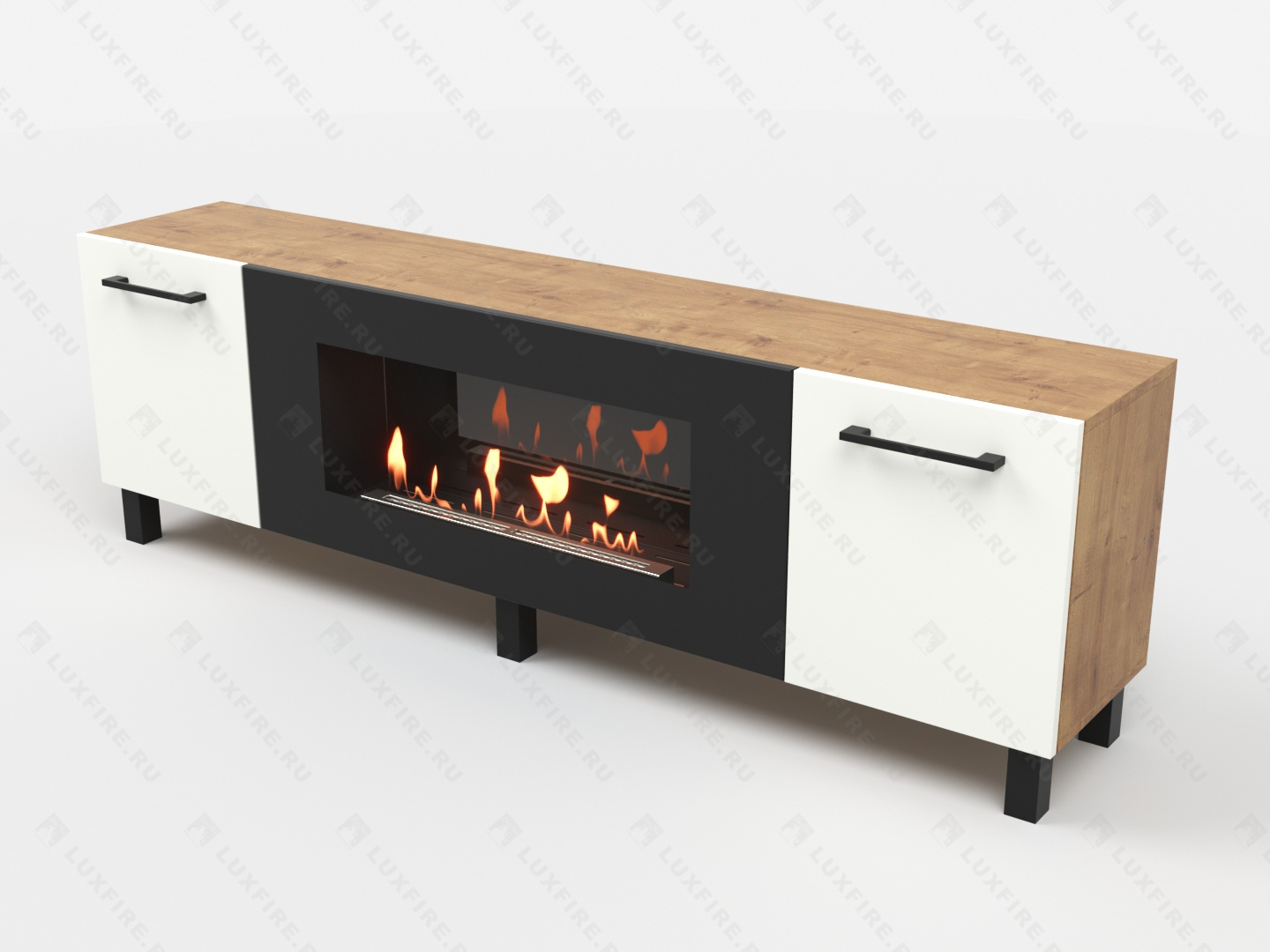 Тумба универсальная Lux Fire "Байкал Р" с ножками 1600, дуб вотан/белый матовый с биокамином 900