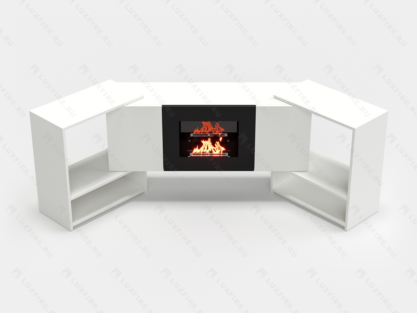 Тумба ТВ Lux Fire "Онега" угловая напольная, белая, с биокамином 500 (стемалит)