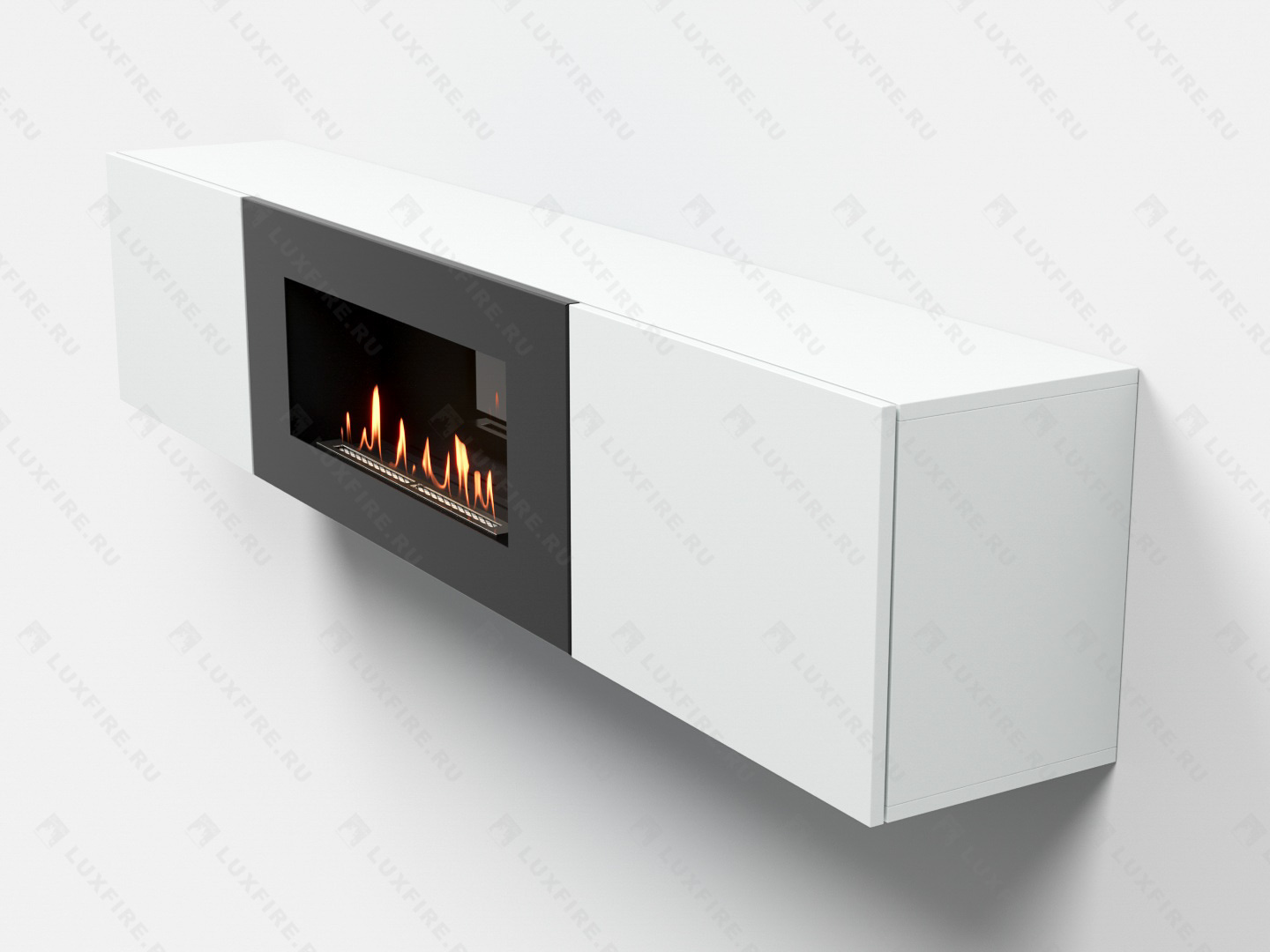 Тумба ТВ Lux Fire "Енисей" настенная 2000 матовая, белая с биокамином 900