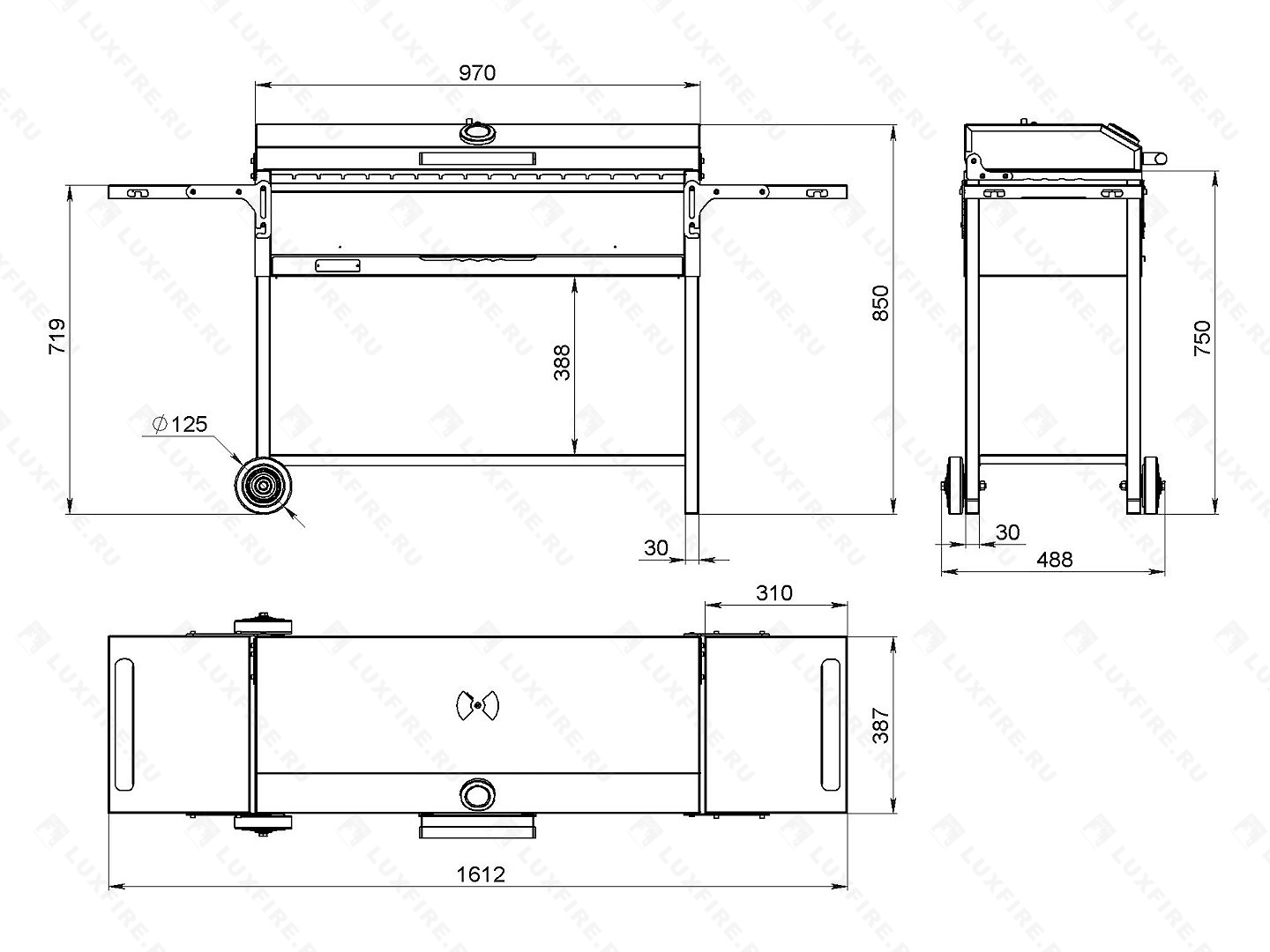 Гриль Пионер Драйв 900BBQ, 3 мм, на колесах (by Lux Fire)