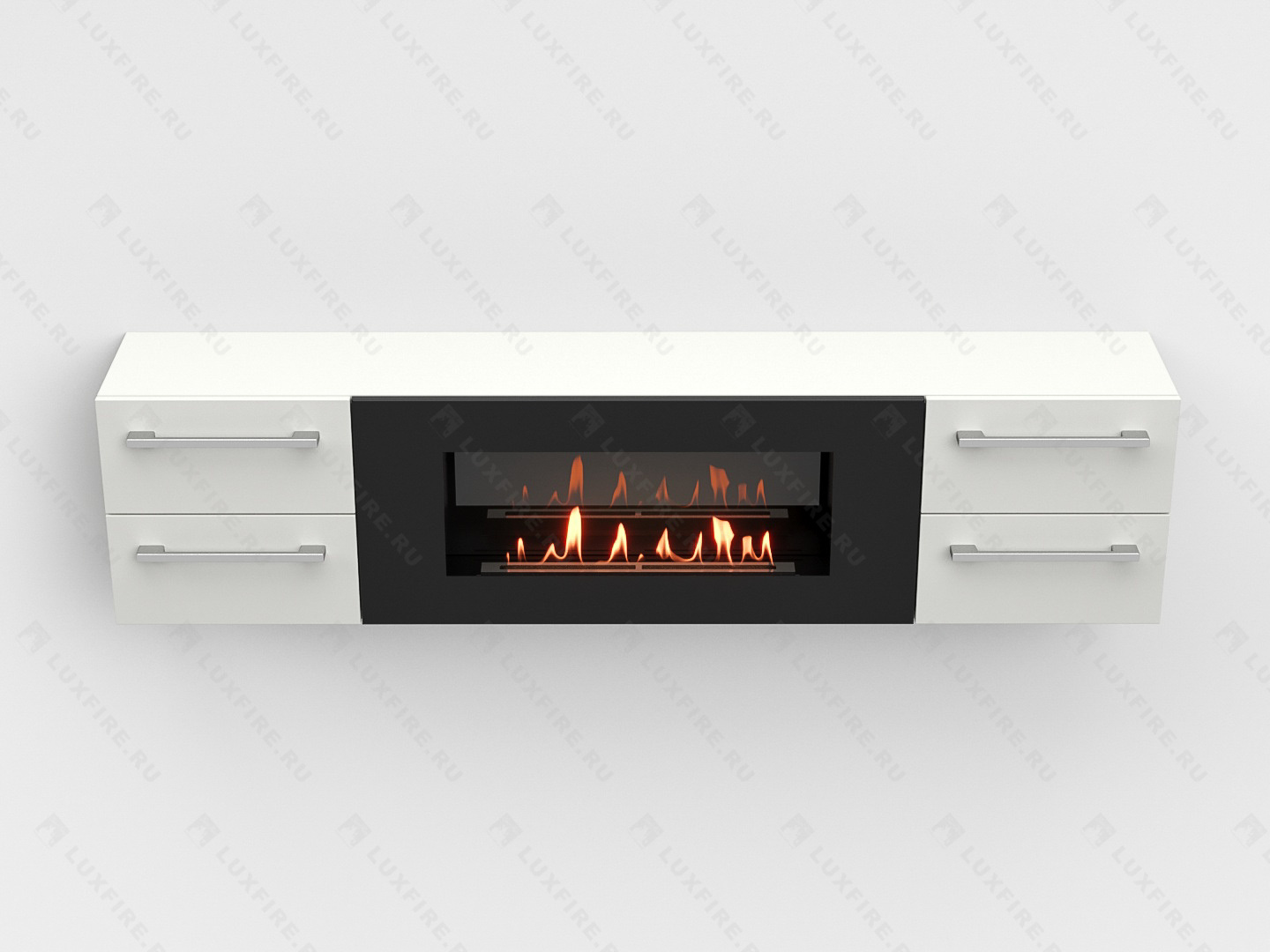 Тумба ТВ Lux Fire "Нева" настенная 1700 матовая, белая с биокамином 900