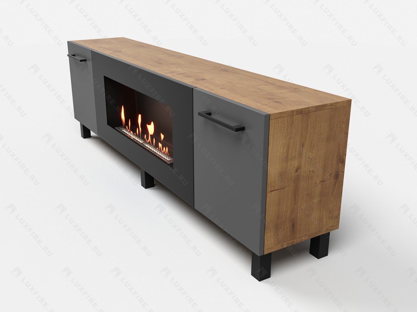 Тумба универсальная Lux Fire "Байкал Р" с ножками 1600, дуб вотан/графит матовый с биокамином 900