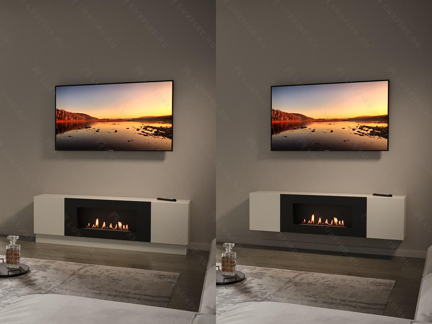 Тумба универсальная Lux Fire "Байкал" 1600, белая, с биокамином 900