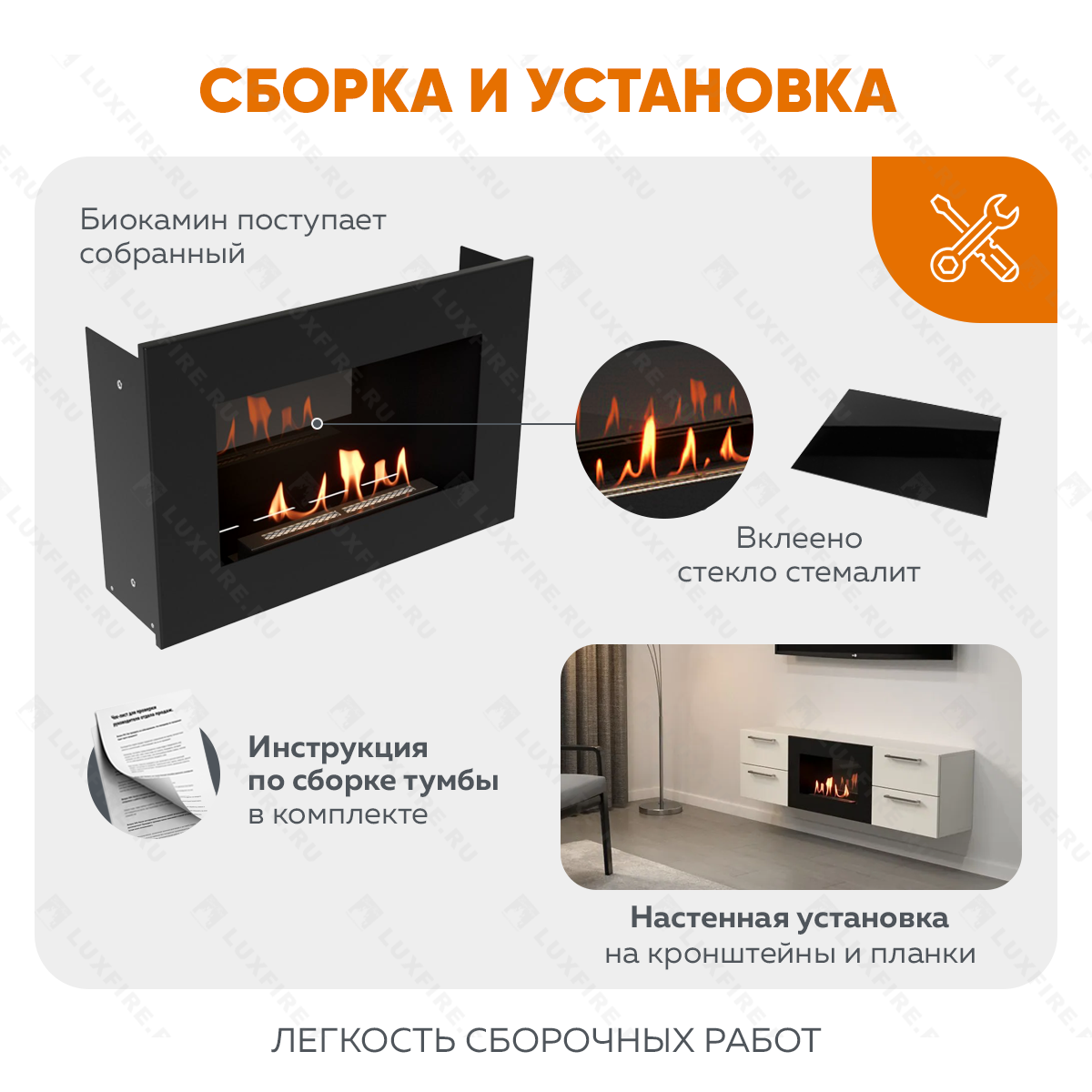 Тумба ТВ Lux Fire "Нева" настенная 1400 матовая, белая, с биокамином 600