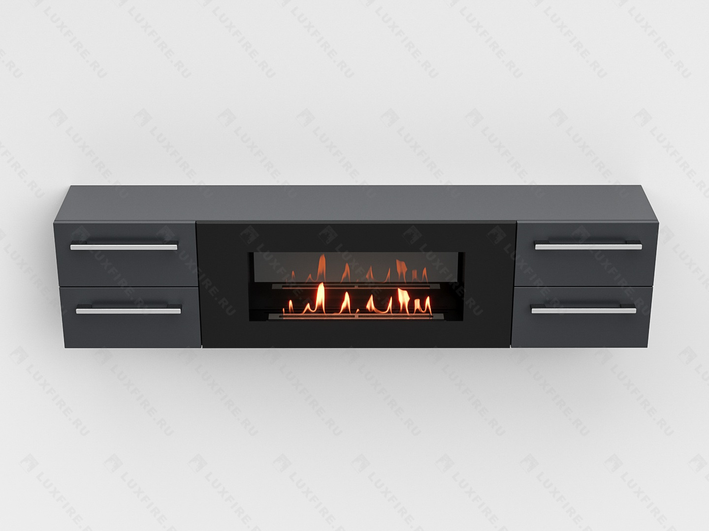 Тумба ТВ Lux Fire "Нева" настенная 1700 матовая, графит с биокамином 900