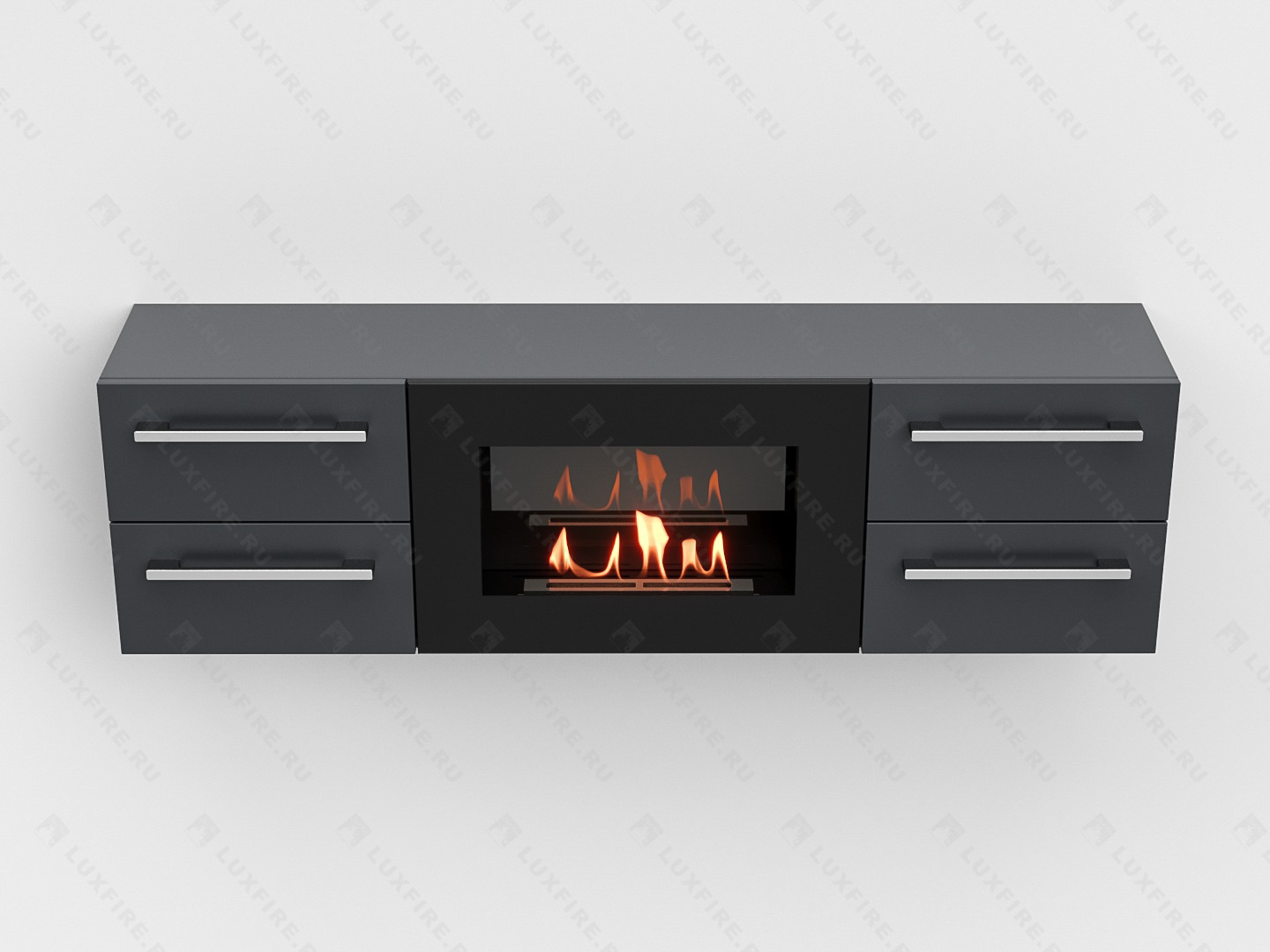 Тумба ТВ Lux Fire "Нева" настенная 1400 матовая, графит,с биокамином 600