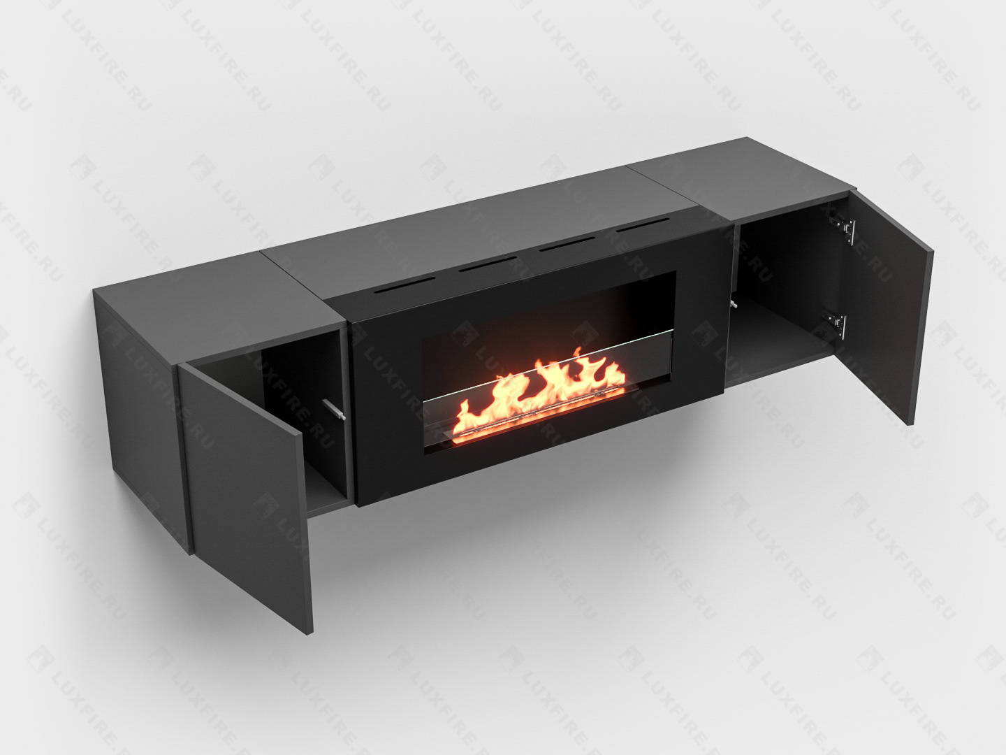 Тумба настенная Lux Fire "Нарва" 1600, графит, с биокамином Сатурн 900