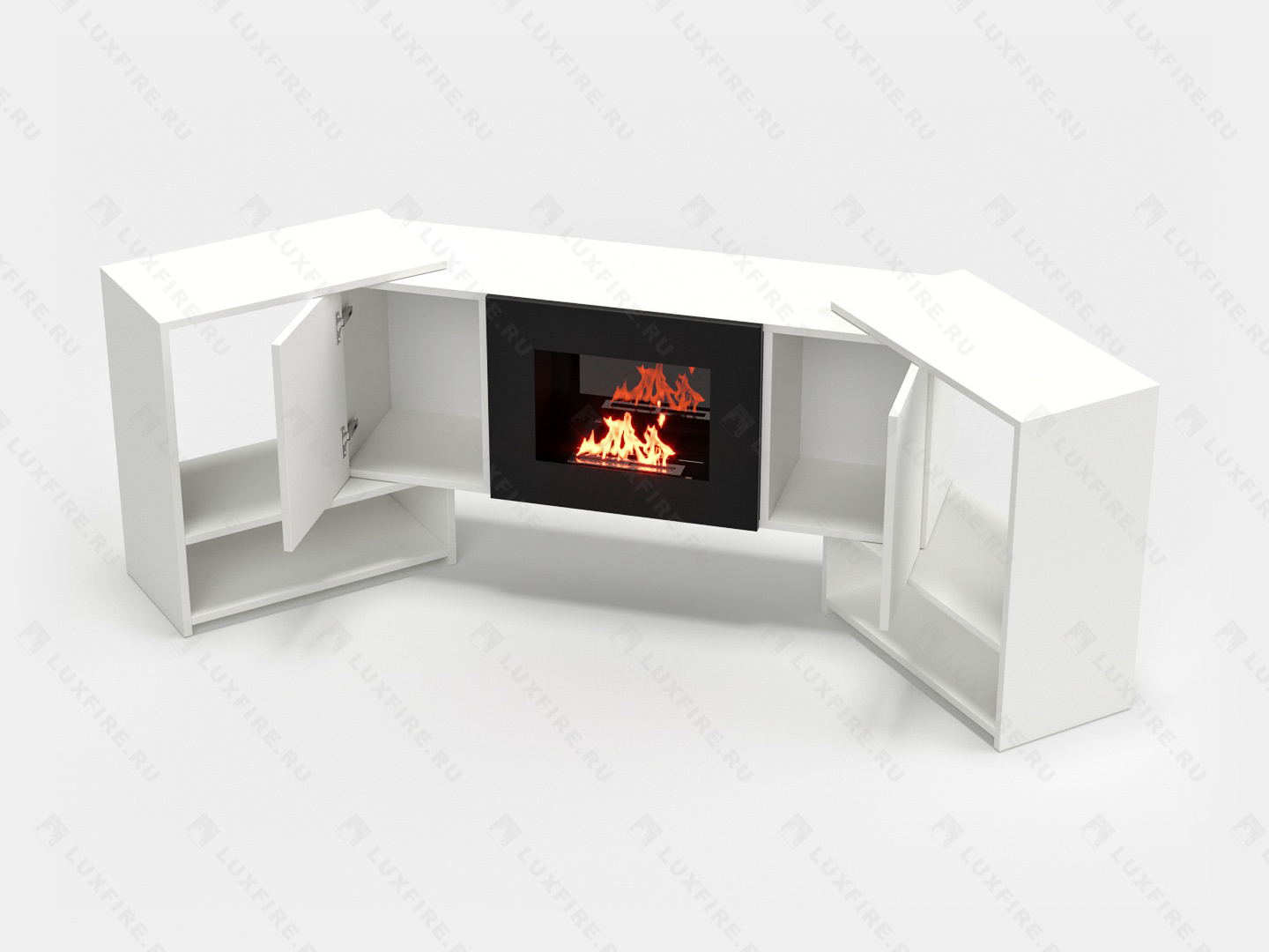 Тумба ТВ Lux Fire "Онега" угловая напольная, белая, с биокамином 500 (стемалит)