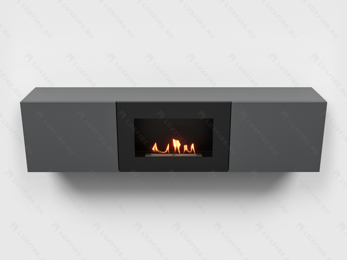 Тумба ТВ Lux Fire "Каспий" настенная 1600 матовая, графит с биокамином 600