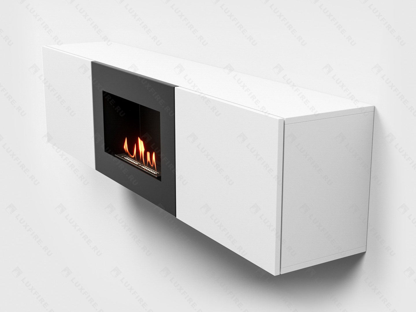 Тумба ТВ Lux Fire "Каспий" настенная 1600 матовая, белая с биокамином 600