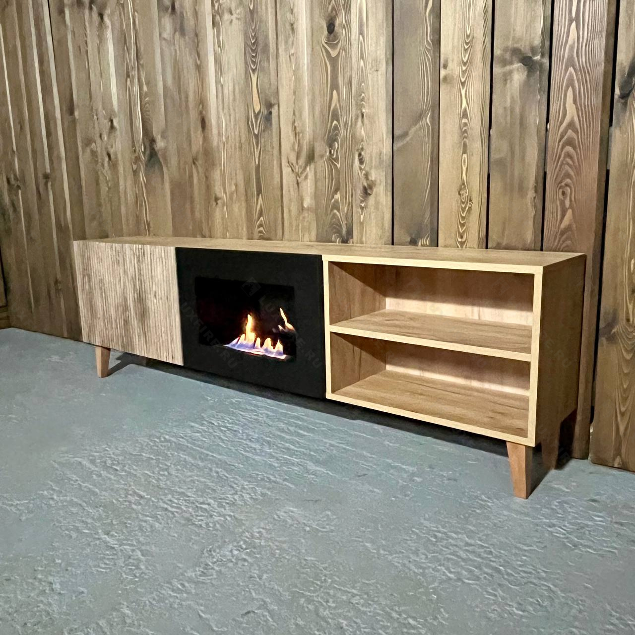 Тумба ТВ Lux Fire "Волга" напольная 1800, дуб вотан, с биокамином 600