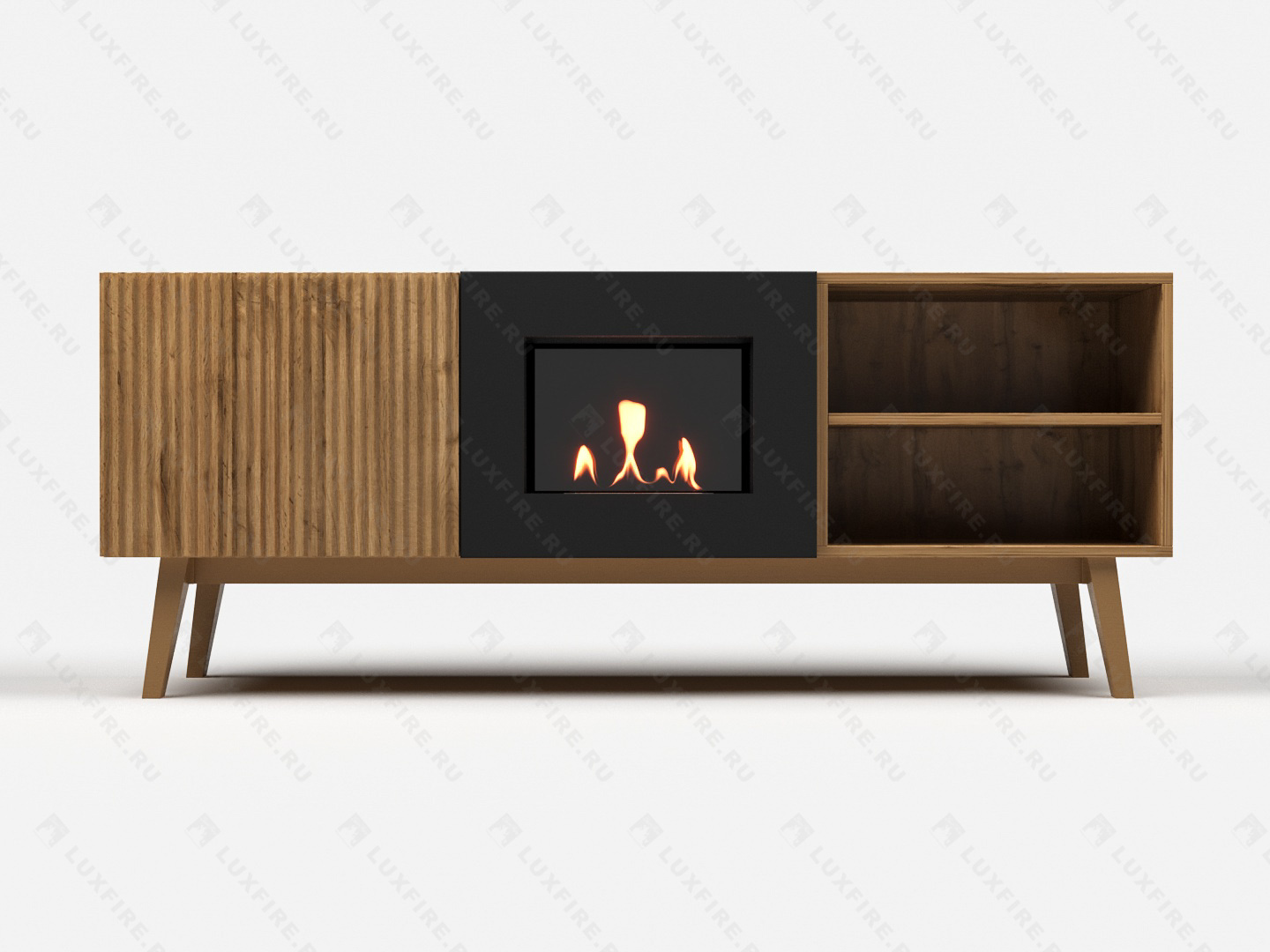 Тумба ТВ Lux Fire "Волга" напольная 1500, дуб вотан, с биокамином 500