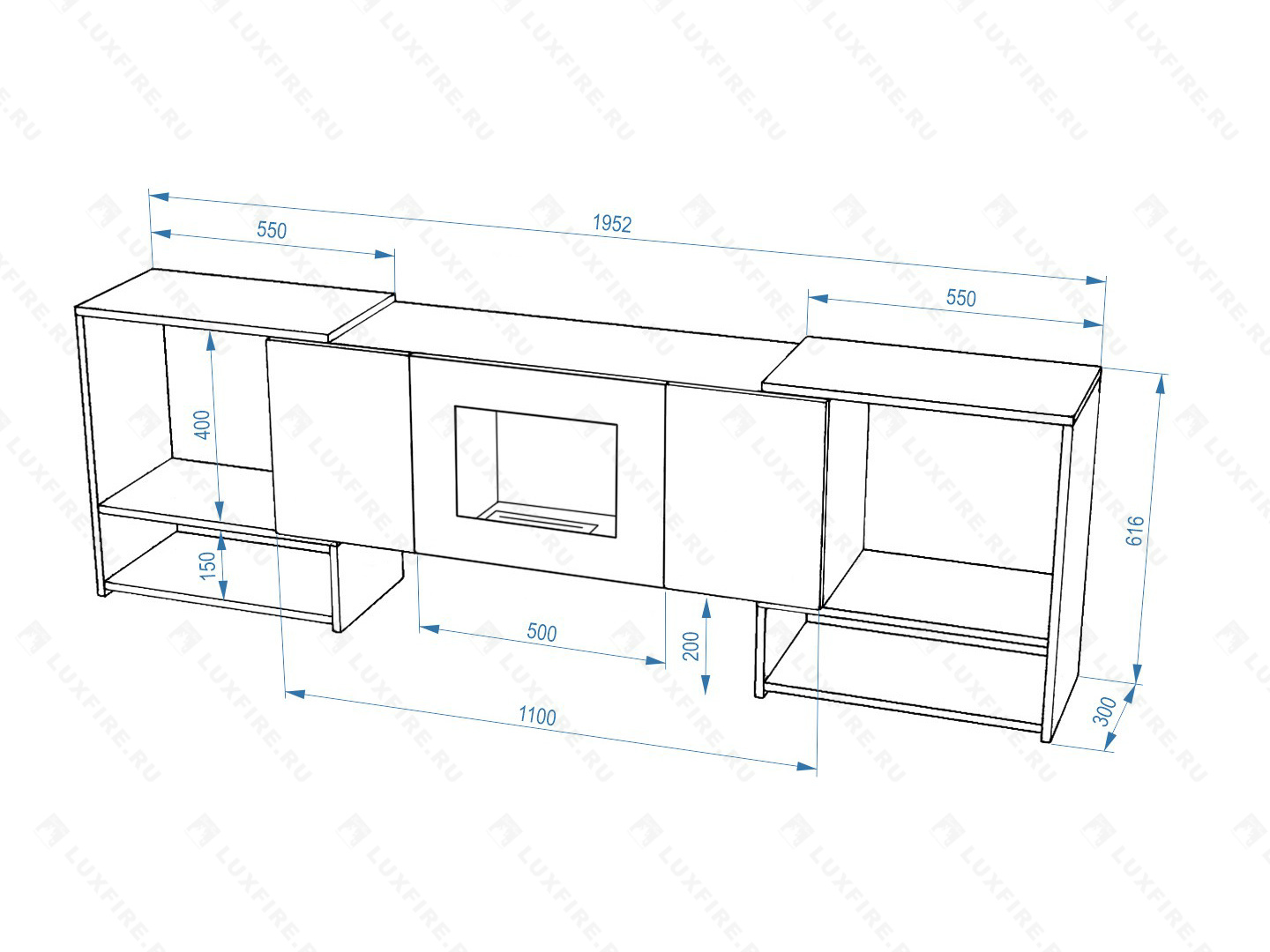 Тумба ТВ Lux Fire "Онега" угловая напольная, белая, с биокамином 500 (стемалит)