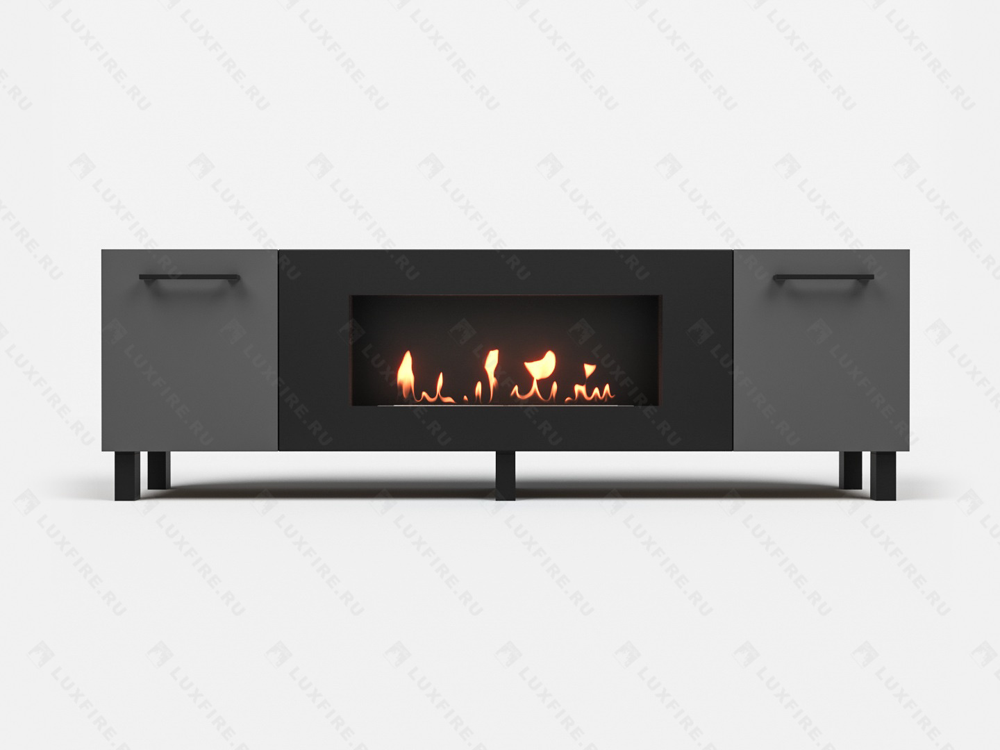 Тумба универсальная Lux Fire "Байкал Р" с ножками 1600, дуб вотан/графит матовый с биокамином 900