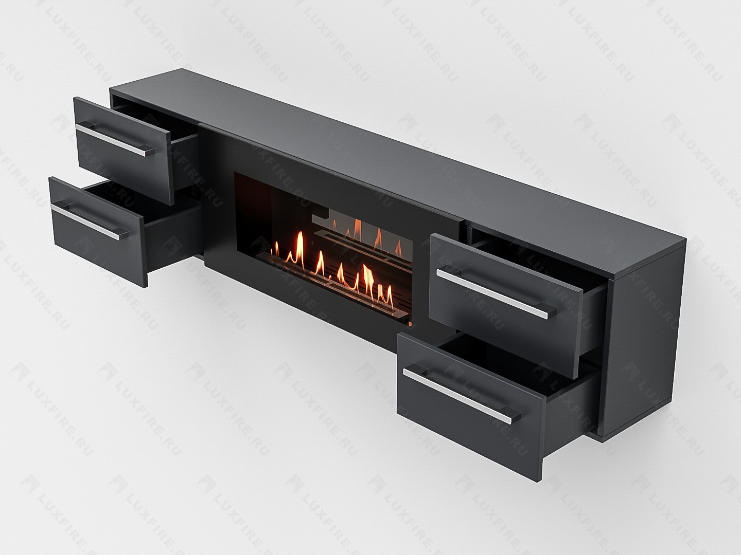 Тумба ТВ Lux Fire "Нева" настенная 1700 матовая, графит с биокамином 900