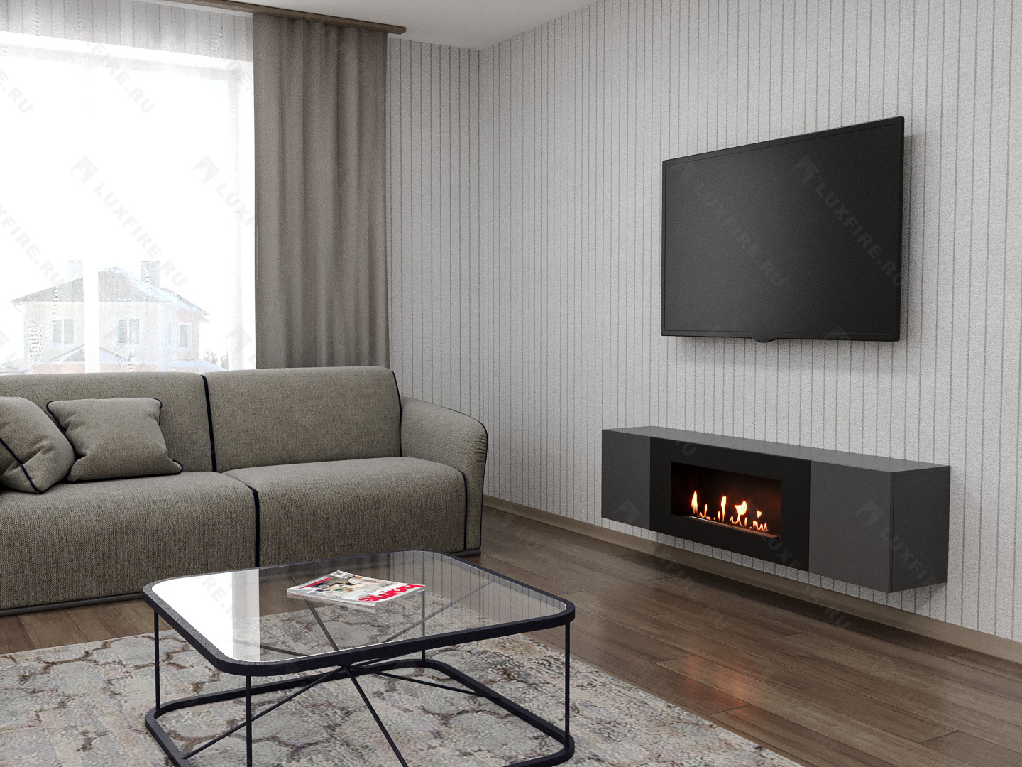 Тумба универсальная Lux Fire "Байкал Н" 1600, ножки, графит, с биокамином 900