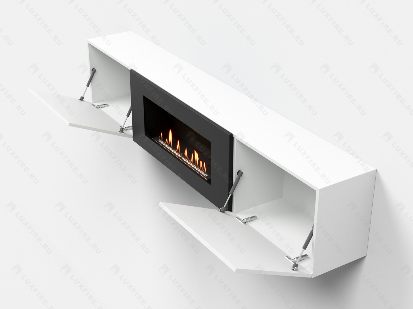 Тумба ТВ Lux Fire "Енисей" настенная 2000 матовая, белая с биокамином 900