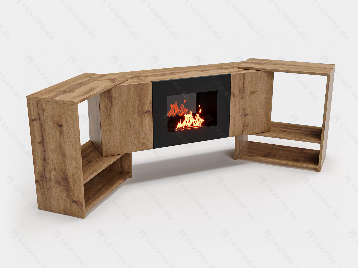Тумба ТВ Lux Fire "Онега" угловая напольная, дуб вотан, с биокамином 500 (стемалит)