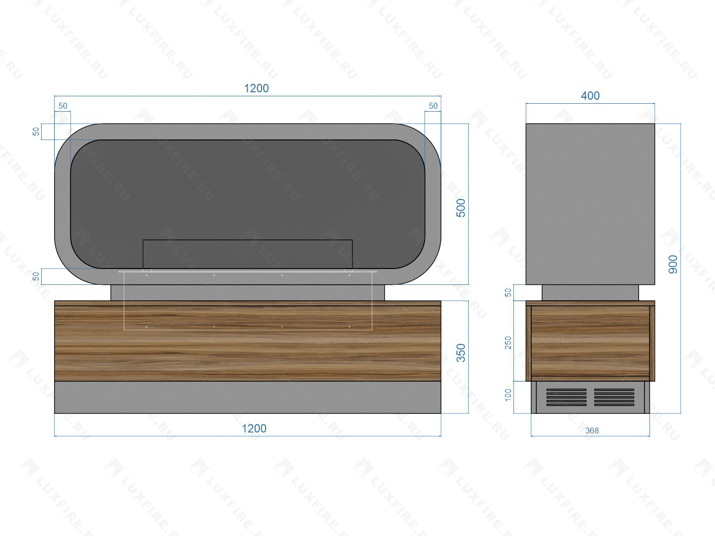 Тумба глухая Империал-1200 с автоматическим биокамином Lux Fire Genius-I 800