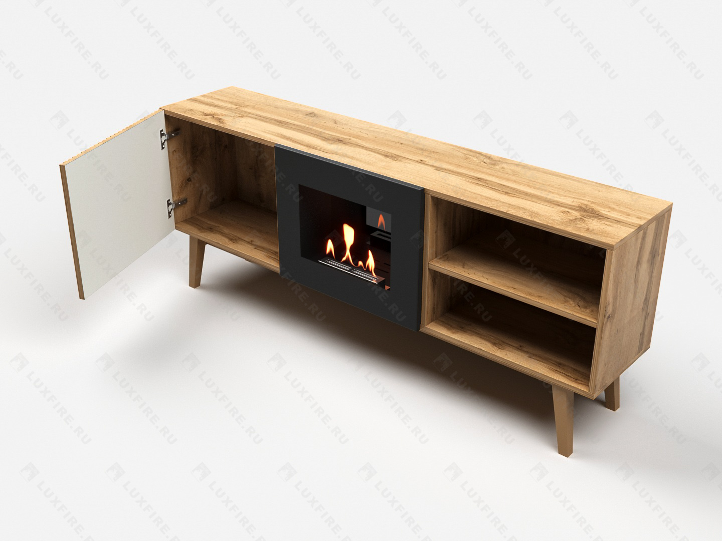 Тумба ТВ Lux Fire "Волга" напольная 1500, дуб вотан, с биокамином 500