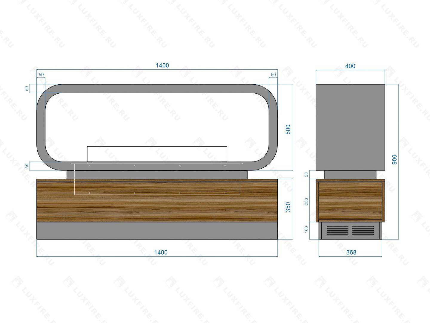 Тумба сквозная Империал-1400 с автоматическим биокамином Lux Fire Genius-I 1000