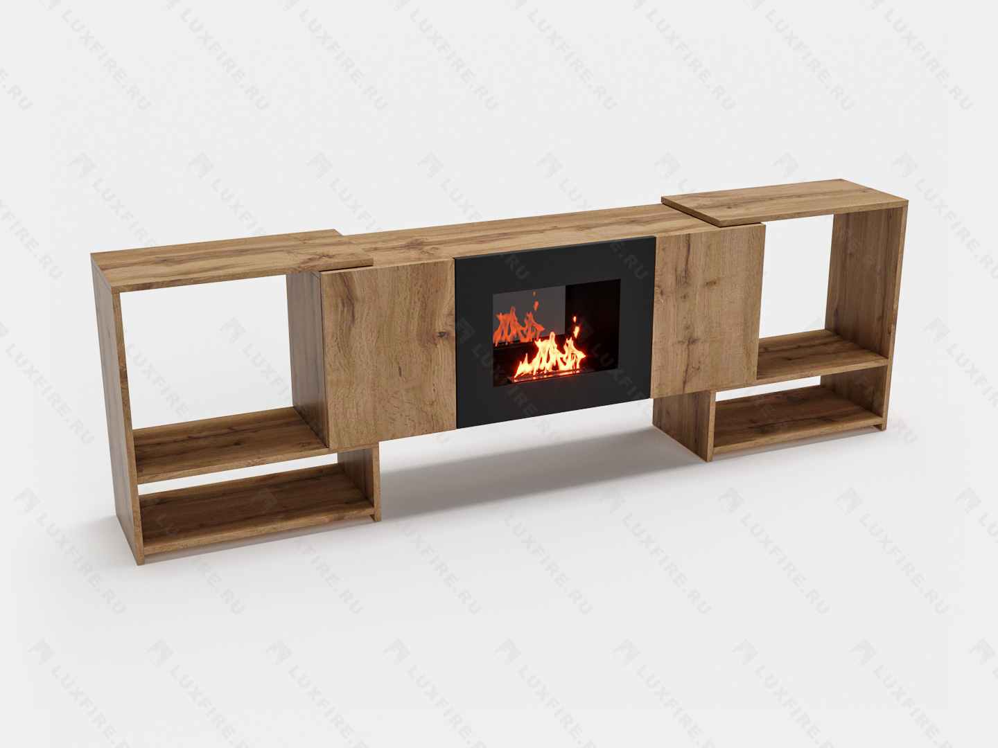Тумба ТВ Lux Fire "Онега" угловая напольная, дуб вотан, с биокамином 500 (стемалит)