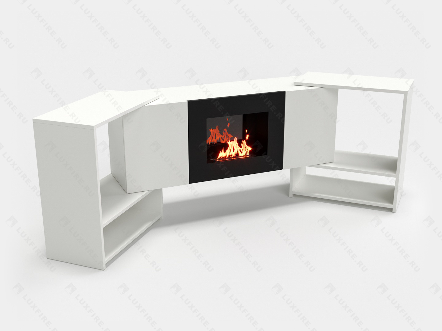 Тумба ТВ Lux Fire "Онега" угловая напольная, белая, с биокамином 500 (стемалит)
