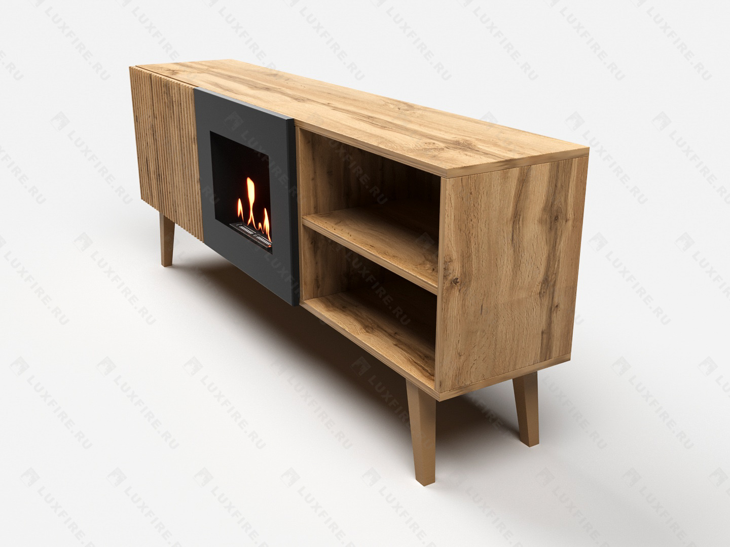 Тумба ТВ Lux Fire "Волга" напольная 1500, дуб вотан, с биокамином 500