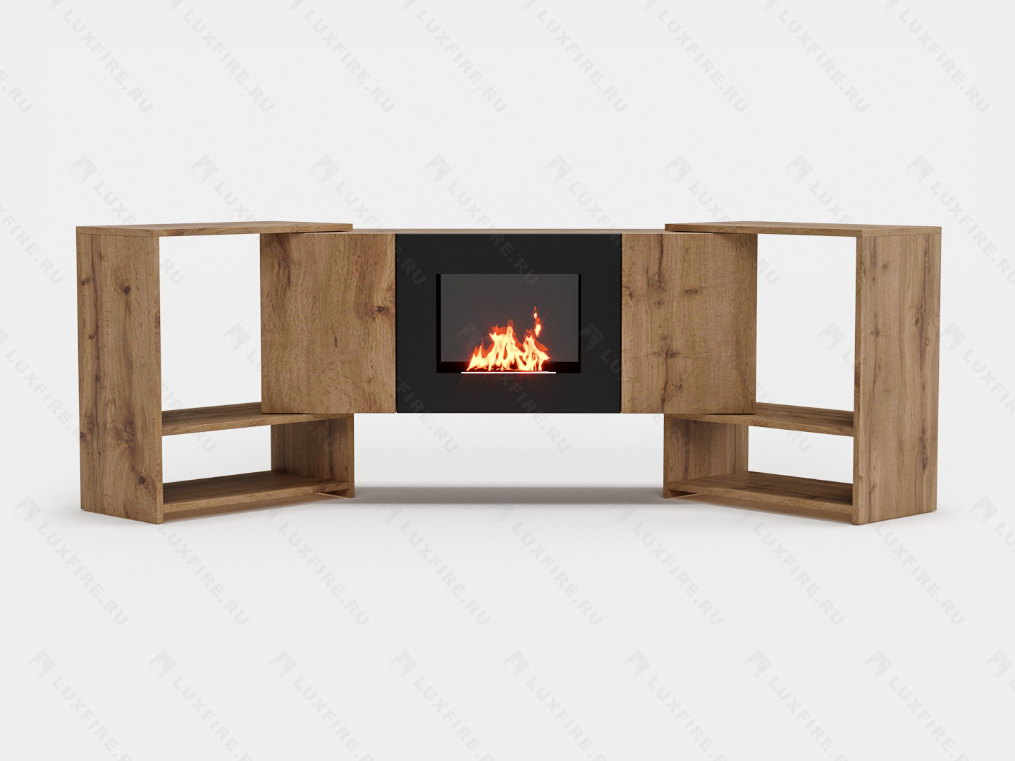 Тумба ТВ Lux Fire "Онега" угловая напольная, дуб вотан, с биокамином 500 (стемалит)