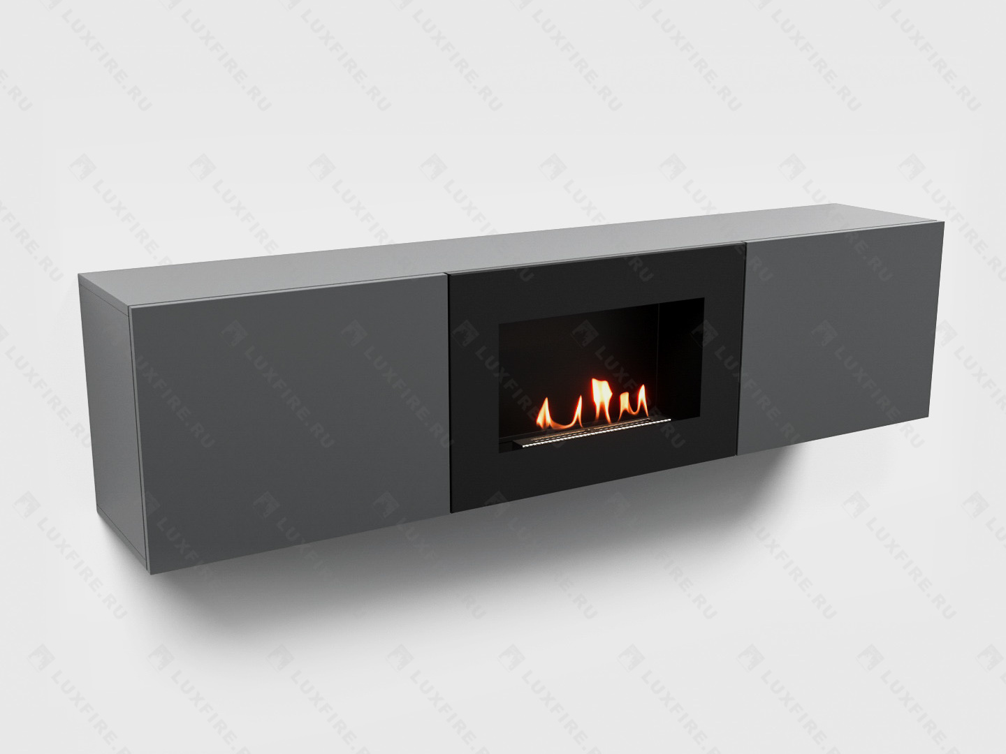 Тумба ТВ Lux Fire "Каспий" настенная 1600 матовая, графит с биокамином 600