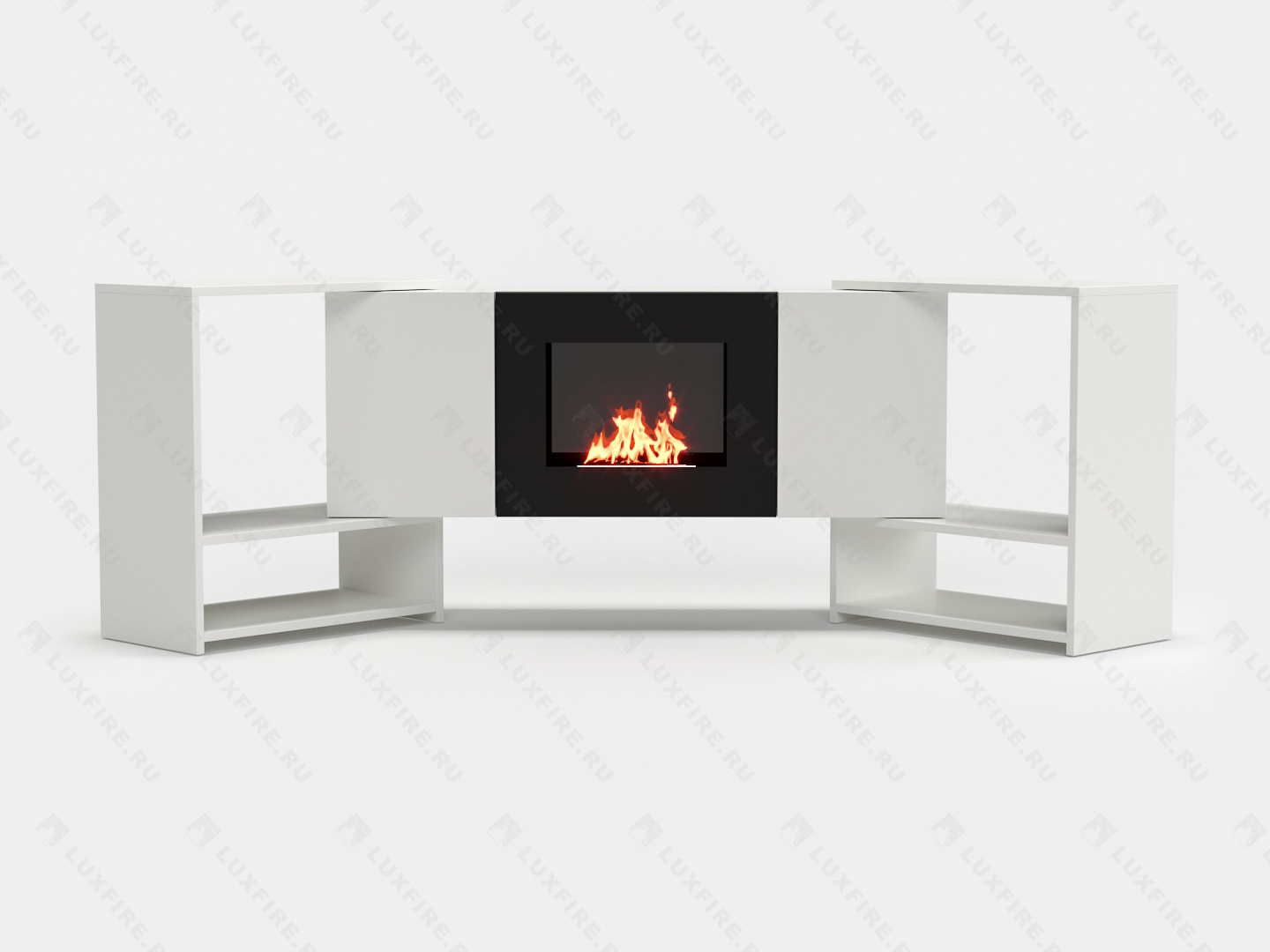 Тумба ТВ Lux Fire "Онега" угловая напольная, белая, с биокамином 500 (стемалит)