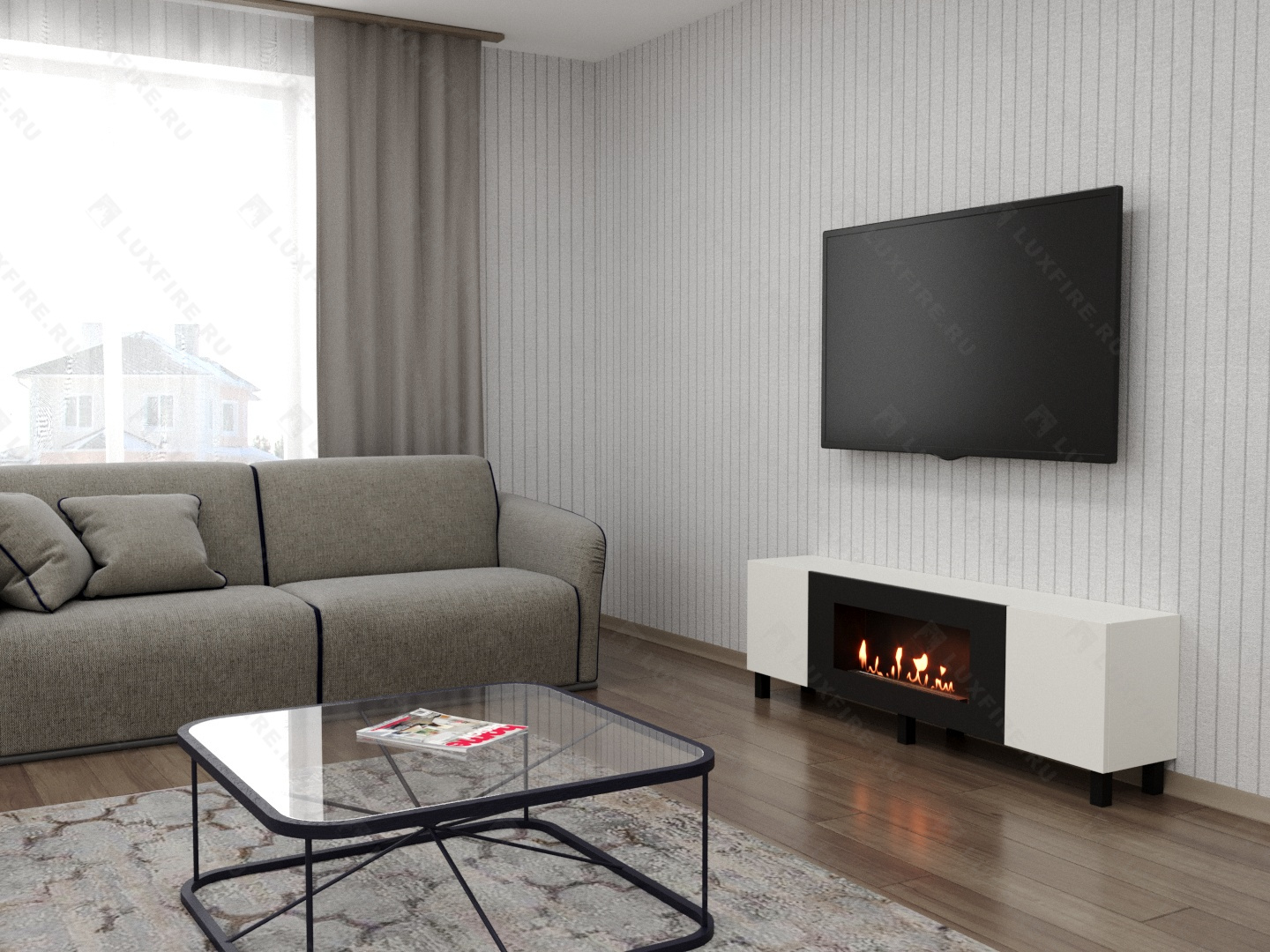 Тумба универсальная Lux Fire "Байкал Н" 1600, ножки, белый, с биокамином 900