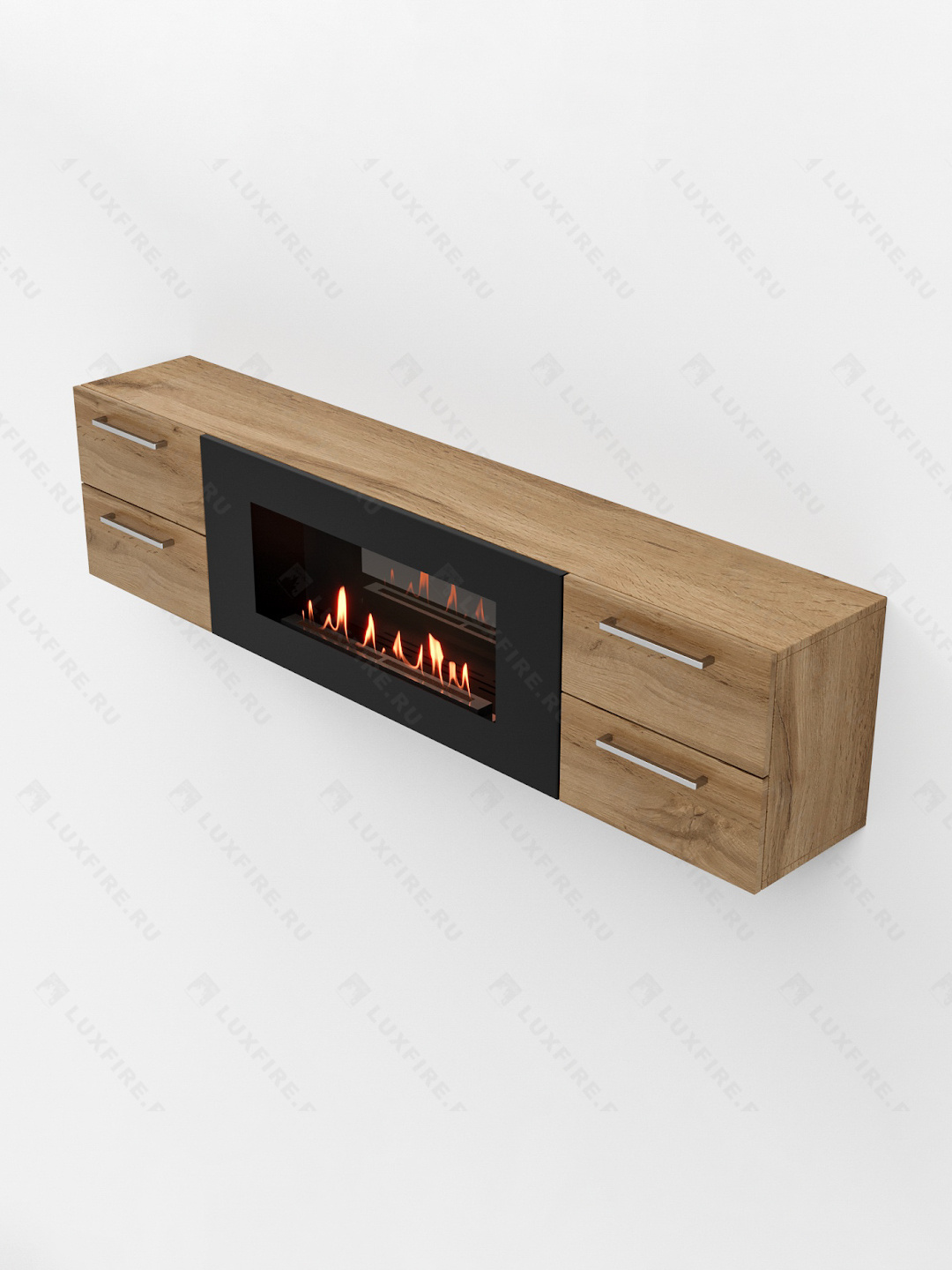 Тумба ТВ Lux Fire "Нева" настенная 1700 матовая, дуб вотан с биокамином 900