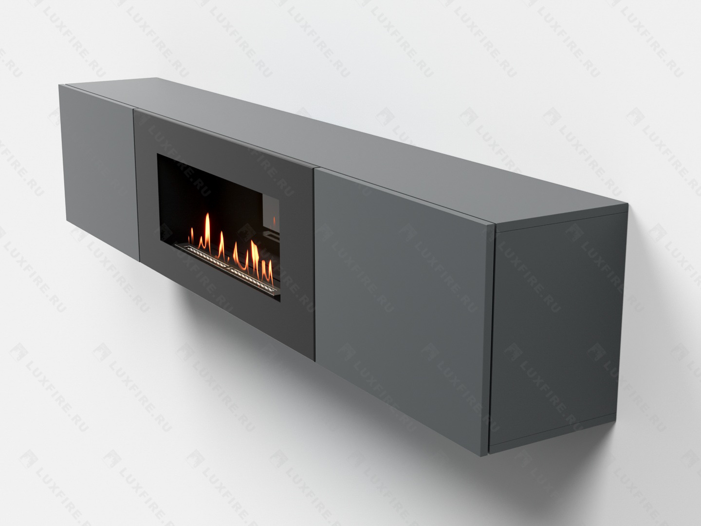 Тумба ТВ Lux Fire "Енисей" настенная 2000 матовая, графит с биокамином 900