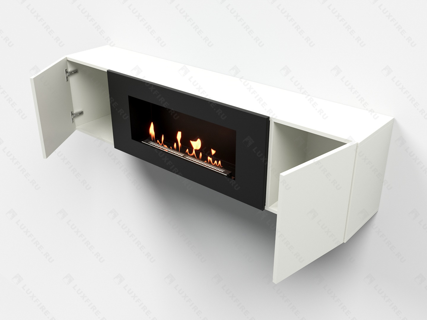 Тумба универсальная Lux Fire "Байкал Н" 1600, ножки, белый, с биокамином 900