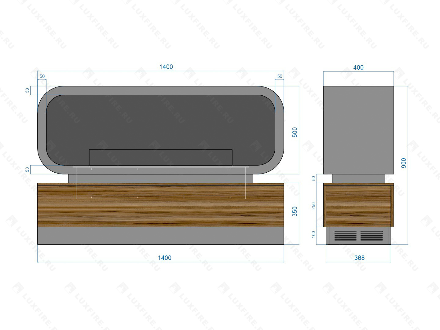 Тумба глухая Империал-1400 с автоматическим биокамином Lux Fire Genius-I 1000