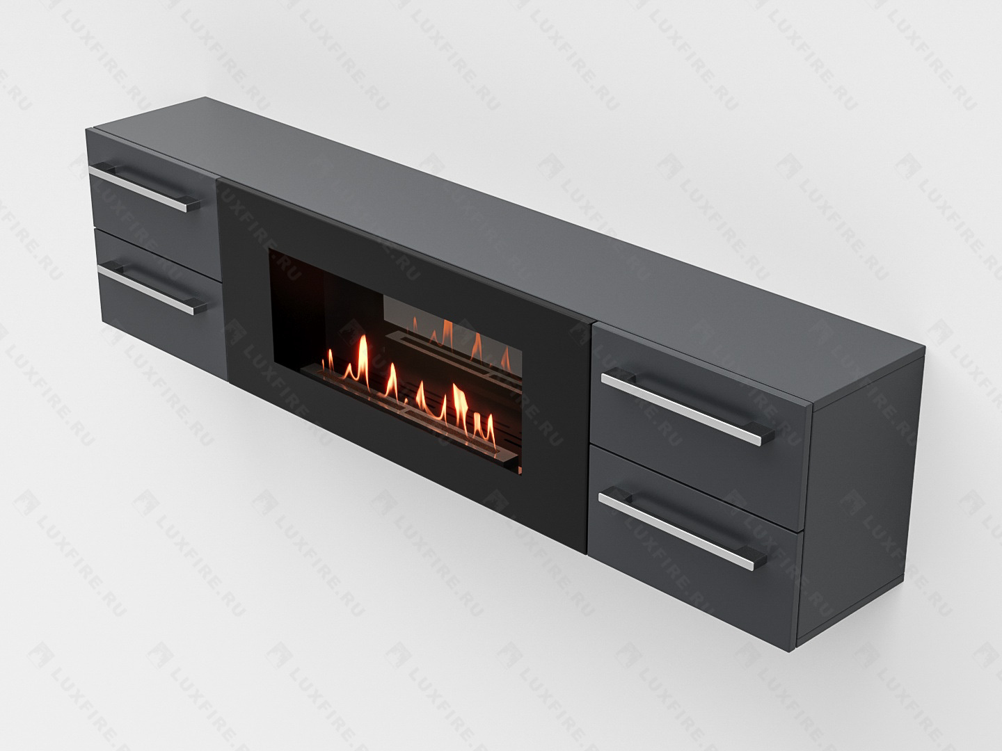 Тумба ТВ Lux Fire "Нева" настенная 1700 матовая, графит с биокамином 900