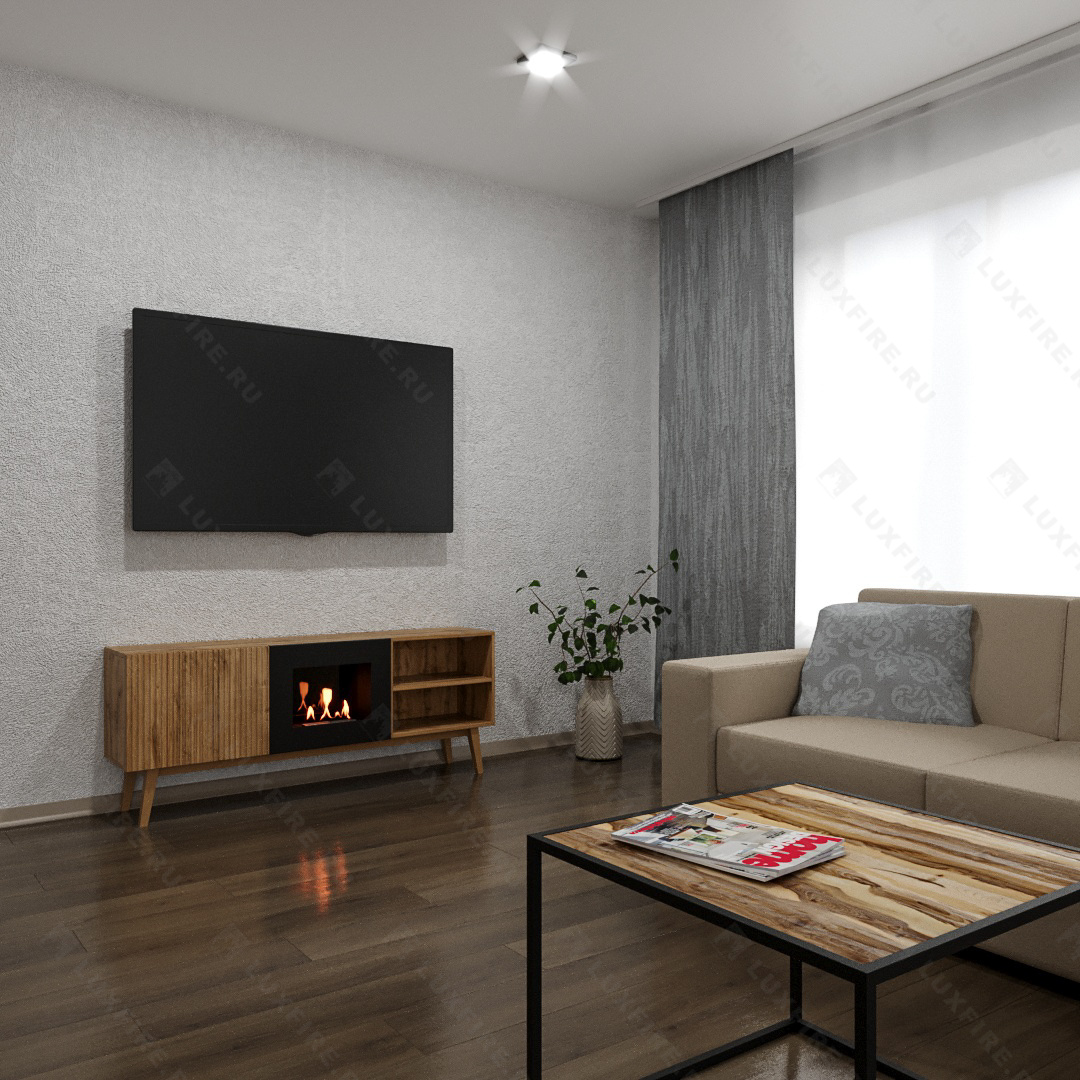 Тумба ТВ Lux Fire "Волга" напольная 1500, дуб вотан, с биокамином 500
