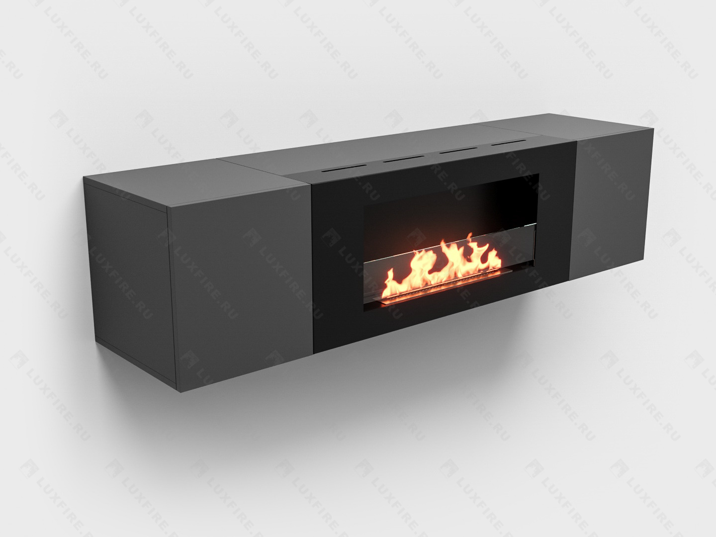 Тумба настенная Lux Fire "Нарва" 1600, графит, с биокамином Сатурн 900