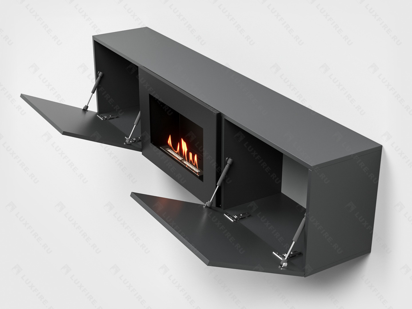 Тумба ТВ Lux Fire "Каспий" настенная 1600 матовая, графит с биокамином 600