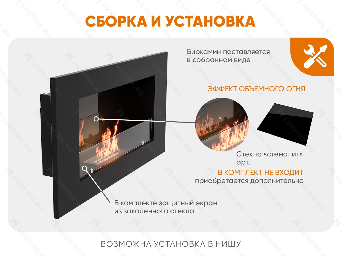 Настенный биокамин Lux Fire "Кент 1 Н" XS
