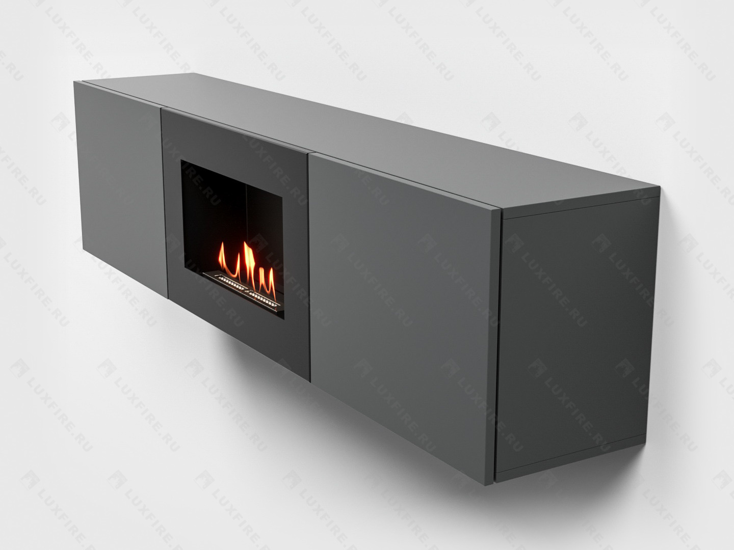Тумба ТВ Lux Fire "Каспий" настенная 1600 матовая, графит с биокамином 600