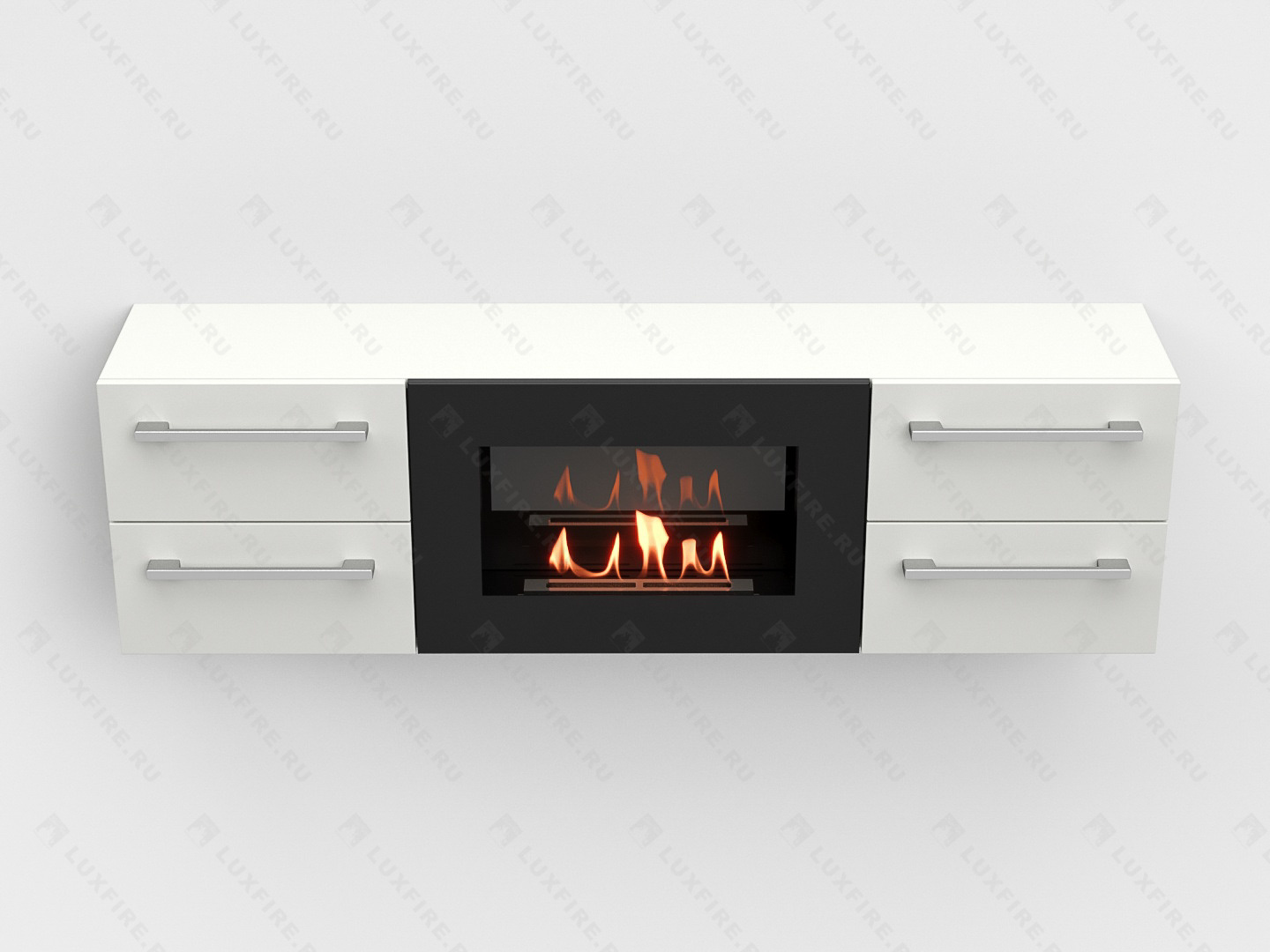 Тумба ТВ Lux Fire "Нева" настенная 1400 матовая, белая, с биокамином 600